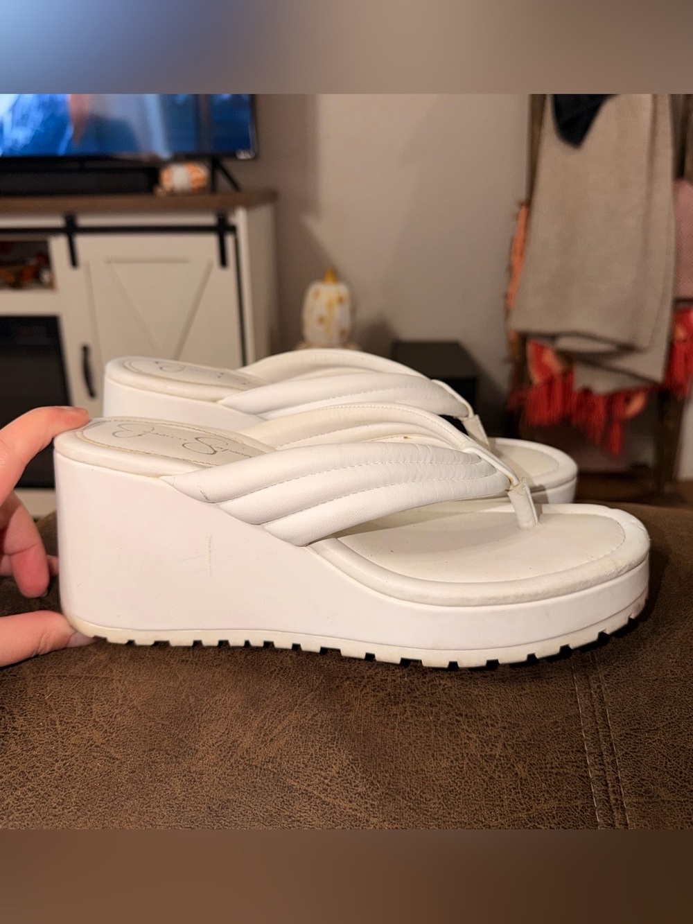 Jessica Simpson White Wedge Flip-Flop Sandals for Women - 8.5